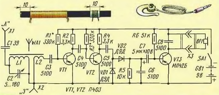 схема приемника прямого усиления на германиевых транзисторах