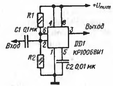 Формирователь импульсов прямоугольной формы из сигнала произвольной формы на КР1006ВИ1 NE555 LM555.