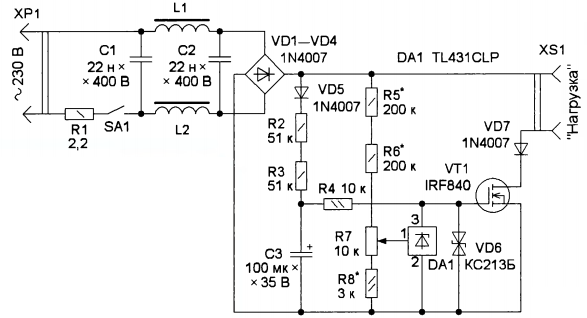 Схема регулятора яркости для ламп дневного света на TL431
