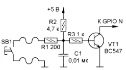 схема сопряжения входа GPIO Raspberry на транзисторе