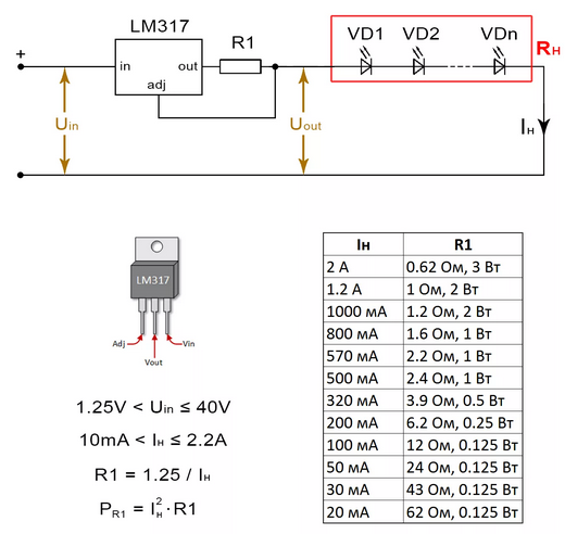 Схема драйвера для LED на LM317