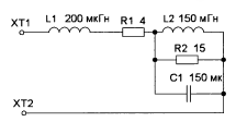 схема эквиваленте нагрузки для УМЗЧ (имитация закрытой АС с панелью акустического сопротивления (ПАС)